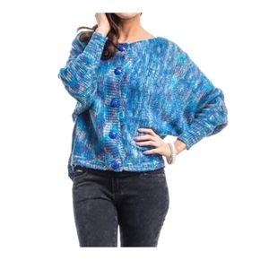 Wool Blend Sequin Accent Button Sweater Cardigan